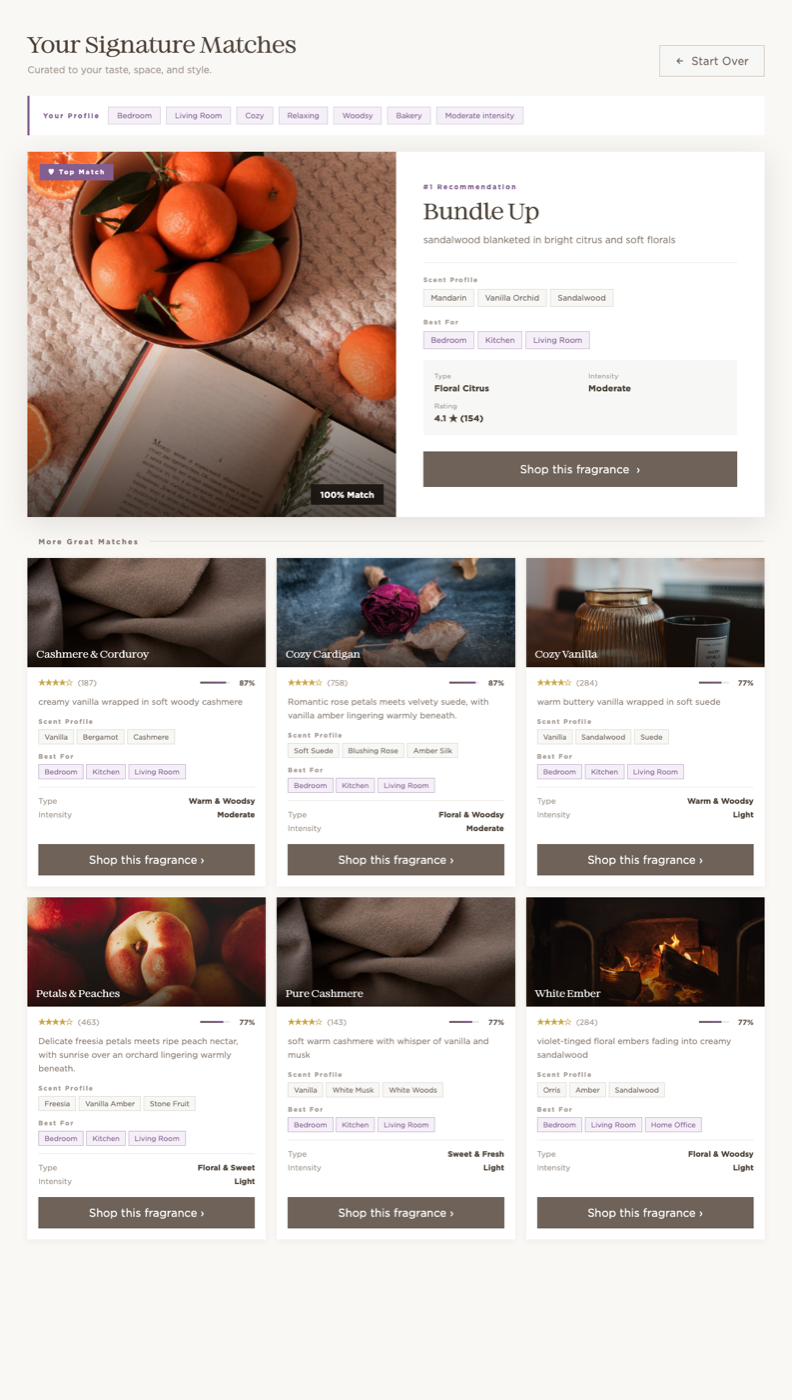 Scentsy Harmonize results: top match plus six supporting recommendations